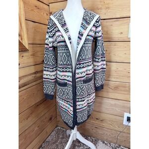 Monteau Los Angeles Fair Isle Hooded Longline Cardigan Sweater Colours Medium